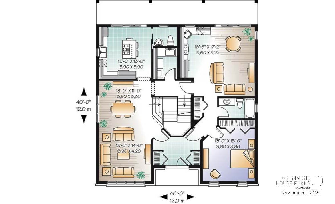 1st level - 2-Storey intergenerational home plan, 4 to 5 bedrooms &amp; 2 family rooms in main unit, shared laundry room - Cavendish