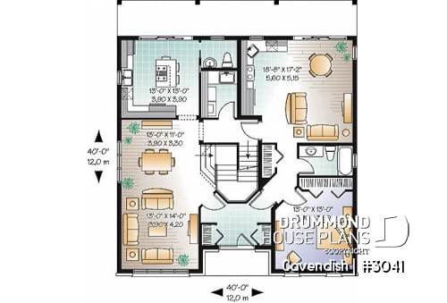 1st level - 2-Storey intergenerational home plan, 4 to 5 bedrooms & 2 family rooms in main unit, shared laundry room - Cavendish