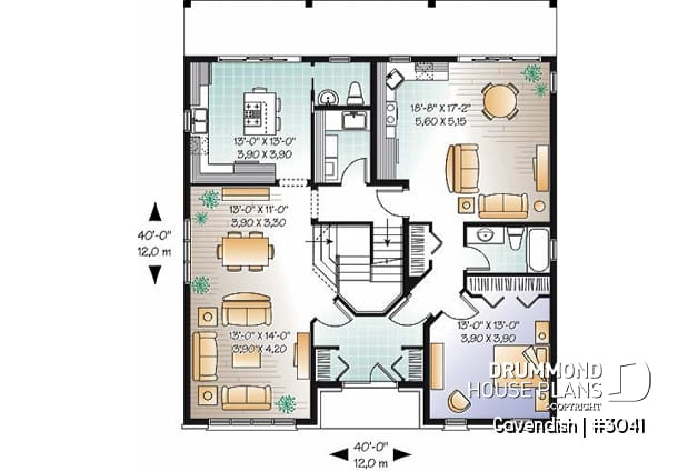 1st level - 2-Storey intergenerational home plan, 4 to 5 bedrooms & 2 family rooms in main unit, shared laundry room - Cavendish