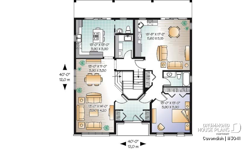 1st level - 2-Storey intergenerational home plan, 4 to 5 bedrooms &amp; 2 family rooms in main unit, shared laundry room - Cavendish