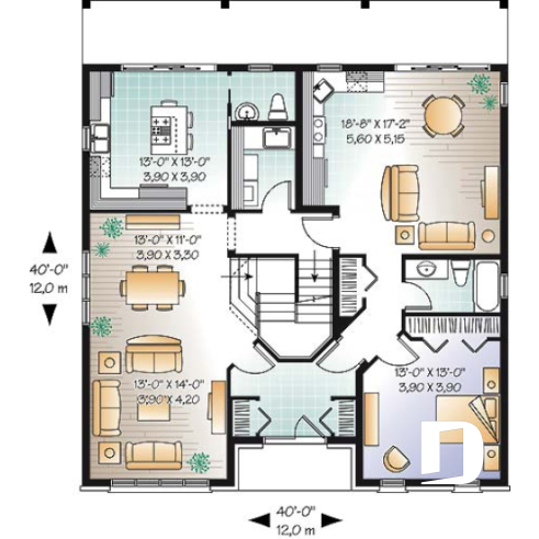 1st level - 2-Storey intergenerational home plan, 4 to 5 bedrooms & 2 family rooms in main unit, shared laundry room - Cavendish