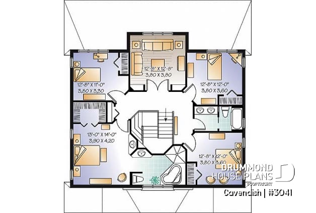 2nd level - 2-Storey intergenerational home plan, 4 to 5 bedrooms & 2 family rooms in main unit, shared laundry room - Cavendish