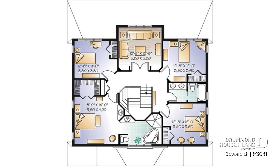 2nd level - 2-Storey intergenerational home plan, 4 to 5 bedrooms &amp; 2 family rooms in main unit, shared laundry room - Cavendish