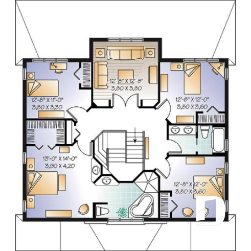 2nd level - 2-Storey intergenerational home plan, 4 to 5 bedrooms & 2 family rooms in main unit, shared laundry room - Cavendish