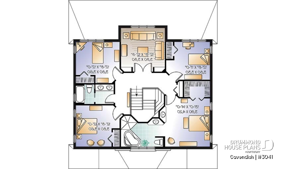 2nd level - 2-Storey intergenerational home plan, 4 to 5 bedrooms &amp; 2 family rooms in main unit, shared laundry room - Cavendish