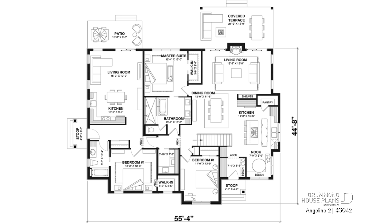 1st level - Multi-generational house plan, family unit w/ 2 bedrooms &amp; large living with fireplace, lots of natural lights - Angeline 2