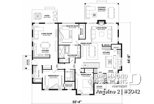 1st level - Multi-generational house plan, family unit w/ 2 bedrooms & large living with fireplace, lots of natural lights - Angeline 2