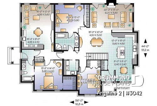 1st level - Intergenerational house plan, family unit w/ 2 bedrooms & large living with fireplace,  lots natural lights  - Angeline 2