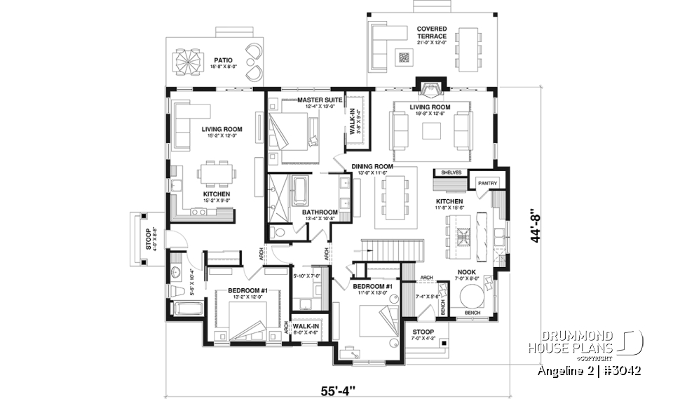 1st level - Multi-generational house plan, family unit w/ 2 bedrooms &amp; large living with fireplace, lots of natural lights - Angeline 2