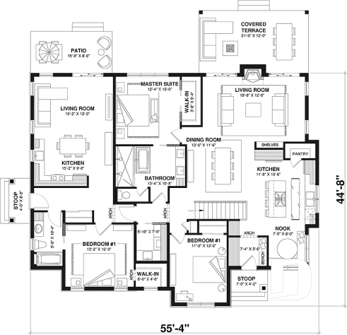 1st level - Multi-generational house plan, family unit w/ 2 bedrooms & large living with fireplace, lots of natural lights - Angeline 2