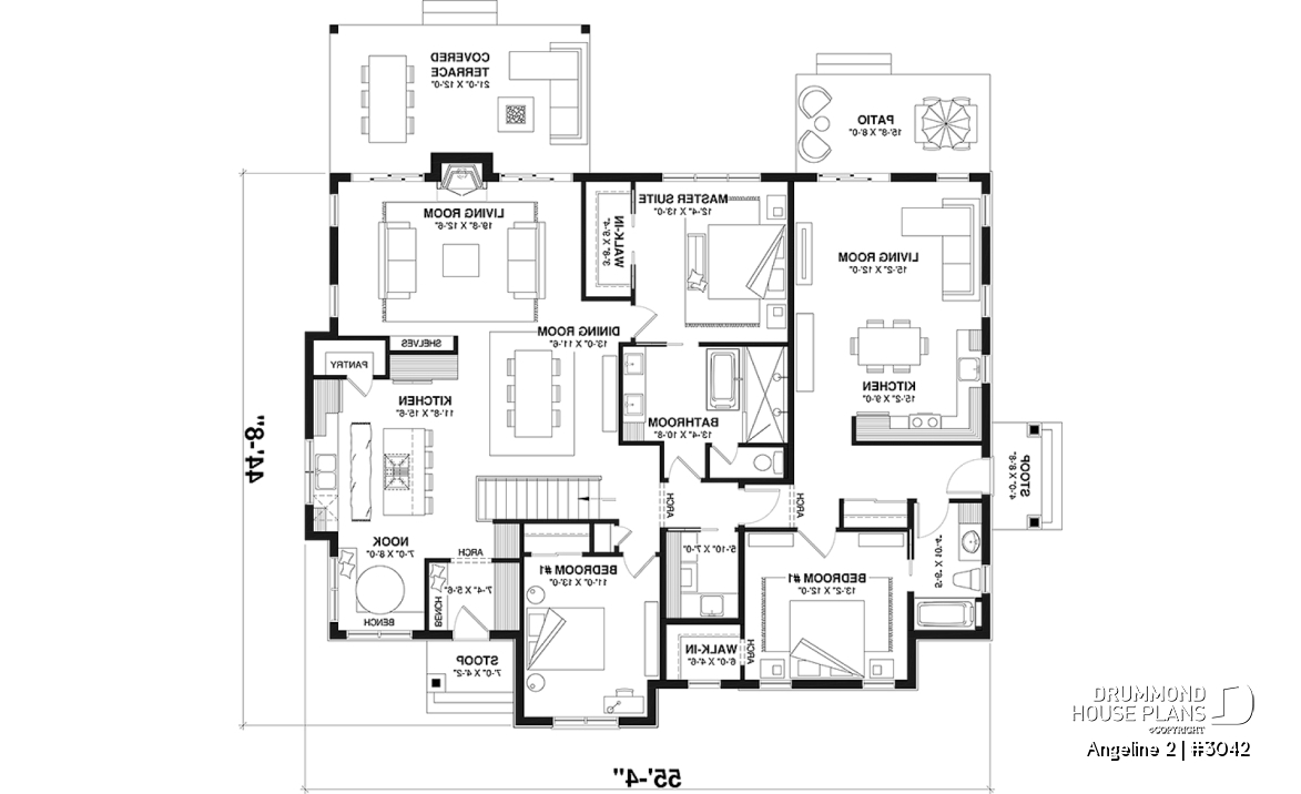 1st level - Multi-generational house plan, family unit w/ 2 bedrooms &amp; large living with fireplace, lots of natural lights - Angeline 2