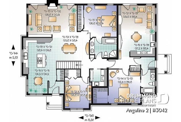 1st level - Intergenerational house plan, family unit w/ 2 bedrooms & large living with fireplace,  lots natural lights  - Angeline 2
