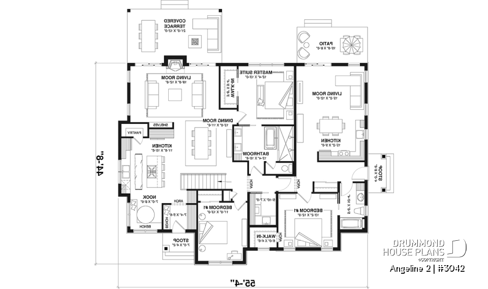 1st level - Multi-generational house plan, family unit w/ 2 bedrooms &amp; large living with fireplace, lots of natural lights - Angeline 2