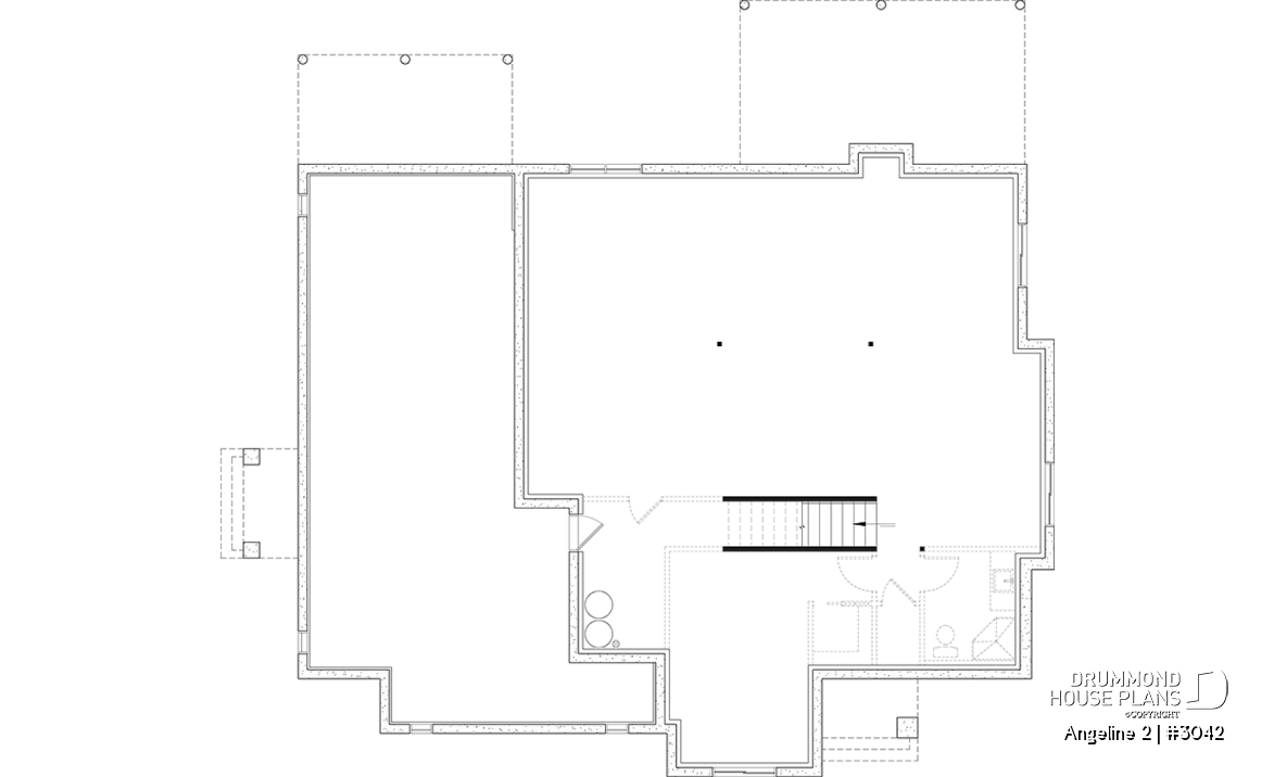 Basement - Multi-generational house plan, family unit w/ 2 bedrooms &amp; large living with fireplace, lots of natural lights - Angeline 2