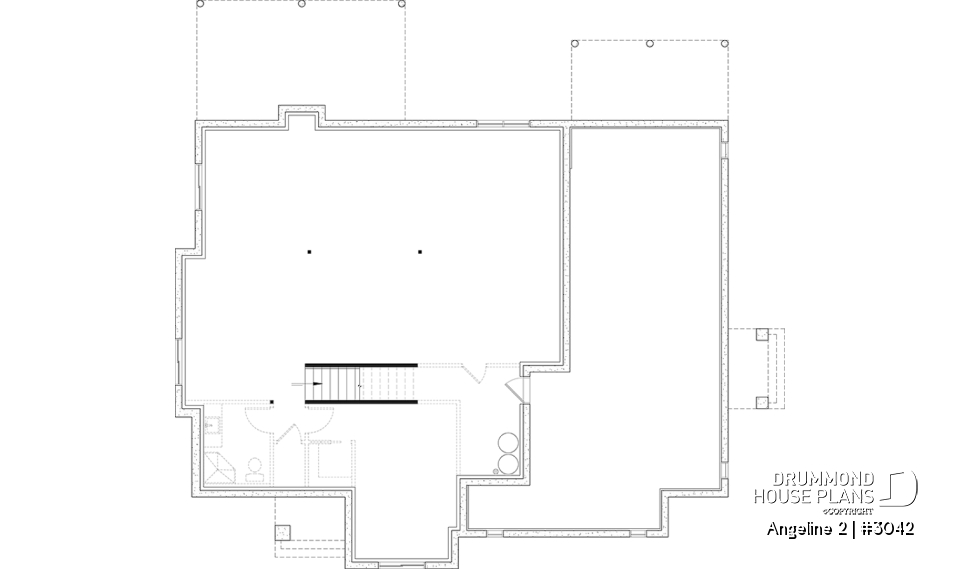 Basement - Multi-generational house plan, family unit w/ 2 bedrooms &amp; large living with fireplace, lots of natural lights - Angeline 2