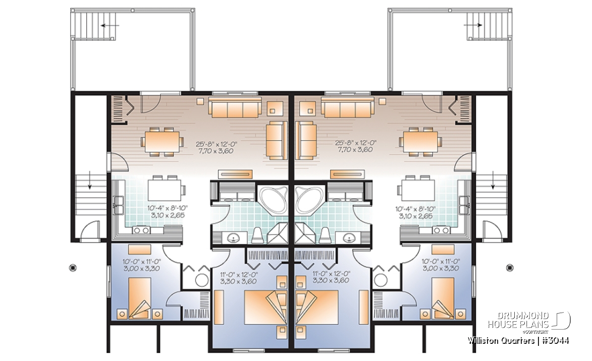 Basement - 4 unit apartment building plan, 2 bedrooms, laundry on each unit, great open floor plan concept - Williston Quarters