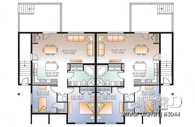 Basement - 4 unit apartment building plan, 2 bedrooms, laundry on each unit, great open floor plan concept - Williston Quarters