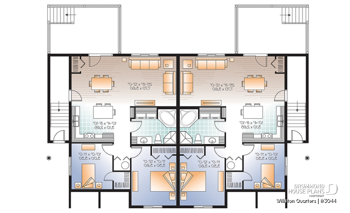 Basement - 4 unit apartment building plan, 2 bedrooms, laundry on each unit, great open floor plan concept - Williston Quarters