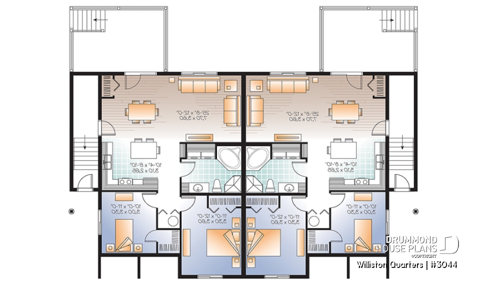 Basement - 4 unit apartment building plan, 2 bedrooms, laundry on each unit, great open floor plan concept - Williston Quarters