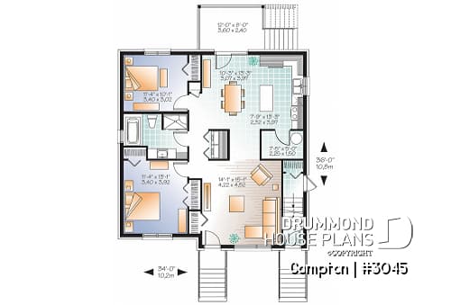1st level - 3 unit apartment building plan with 2 beds, pantry, balcony and laundry closet on each unit - Compton