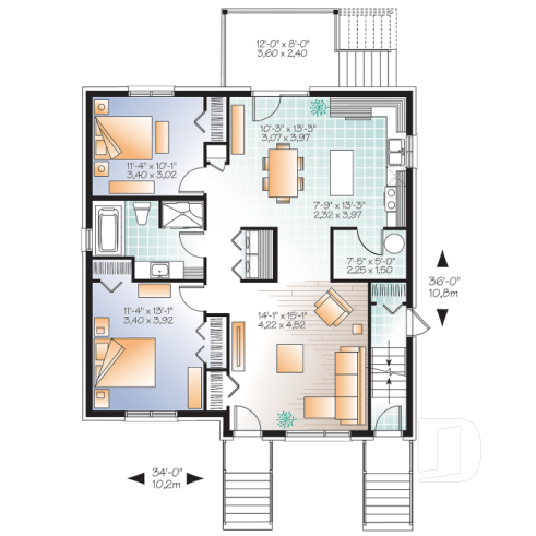 1st level - 3 unit apartment building plan with 2 beds, pantry, balcony and laundry closet on each unit - Compton