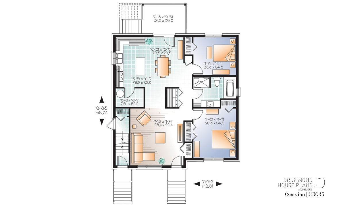 1st level - 3 unit apartment building plan with 2 beds, pantry, balcony and laundry closet on each unit - Compton