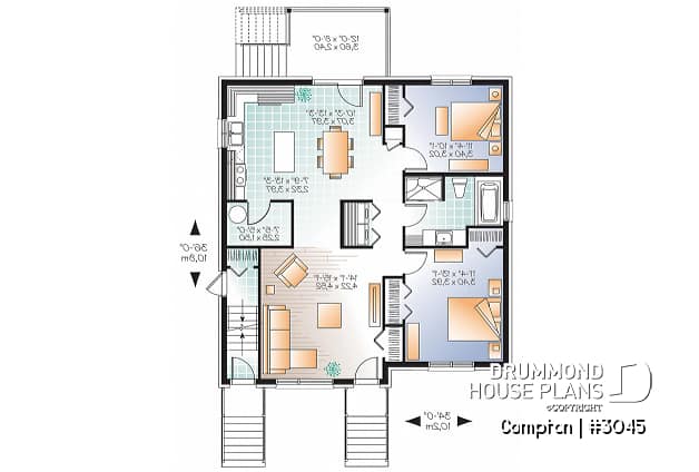 1st level - 3 unit apartment building plan with 2 beds, pantry, balcony and laundry closet on each unit - Compton