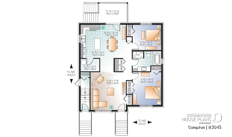 1st level - 3 unit apartment building plan with 2 beds, pantry, balcony and laundry closet on each unit - Compton