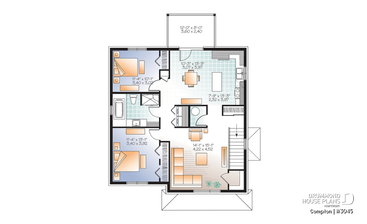 2nd level - 3 unit apartment building plan with 2 beds, pantry, balcony and laundry closet on each unit - Compton