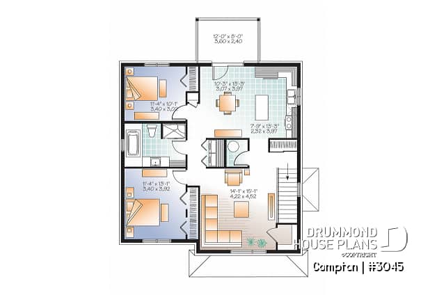 2nd level - 3 unit apartment building plan with 2 beds, pantry, balcony and laundry closet on each unit - Compton