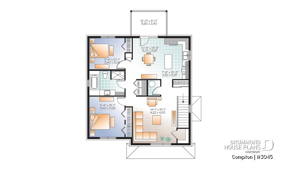 2nd level - 3 unit apartment building plan with 2 beds, pantry, balcony and laundry closet on each unit - Compton