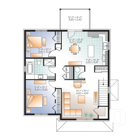 2nd level - 3 unit apartment building plan with 2 beds, pantry, balcony and laundry closet on each unit - Compton