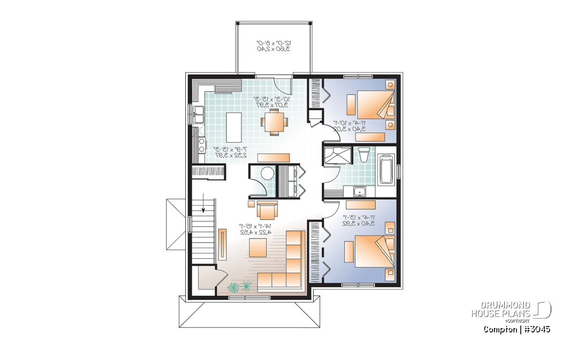 2nd level - 3 unit apartment building plan with 2 beds, pantry, balcony and laundry closet on each unit - Compton