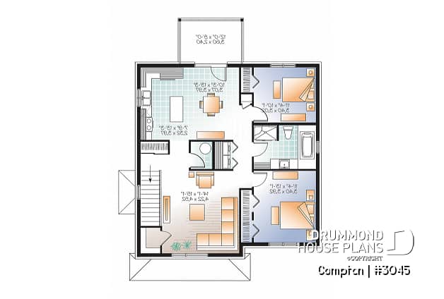 2nd level - 3 unit apartment building plan with 2 beds, pantry, balcony and laundry closet on each unit - Compton