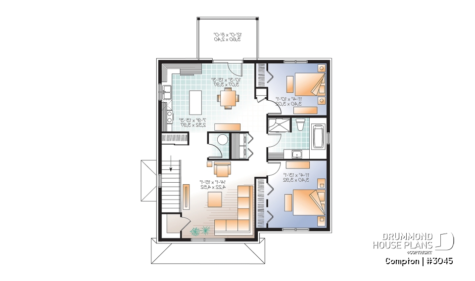 2nd level - 3 unit apartment building plan with 2 beds, pantry, balcony and laundry closet on each unit - Compton