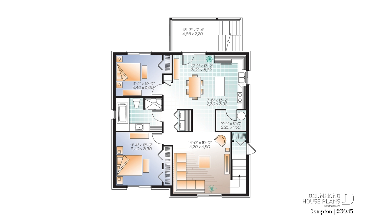 Basement - 3 unit apartment building plan with 2 beds, pantry, balcony and laundry closet on each unit - Compton