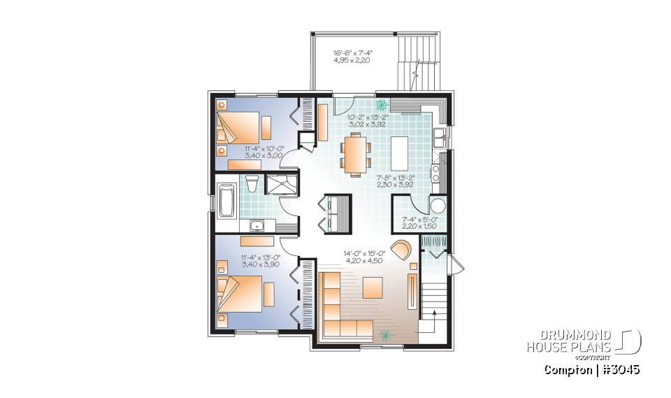 Basement - 3 unit apartment building plan with 2 beds, pantry, balcony and laundry closet on each unit - Compton