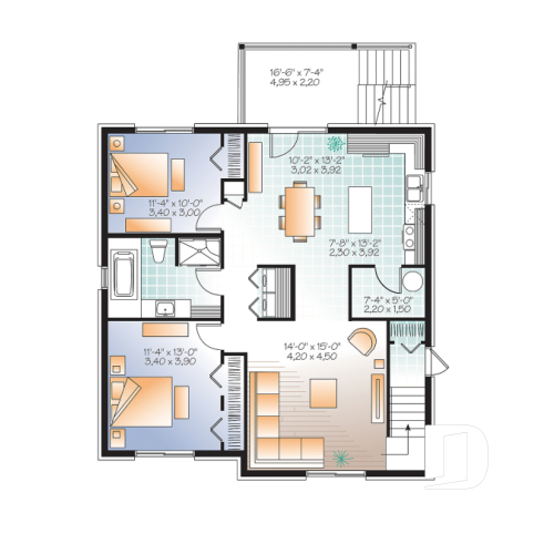 Basement - 3 unit apartment building plan with 2 beds, pantry, balcony and laundry closet on each unit - Compton