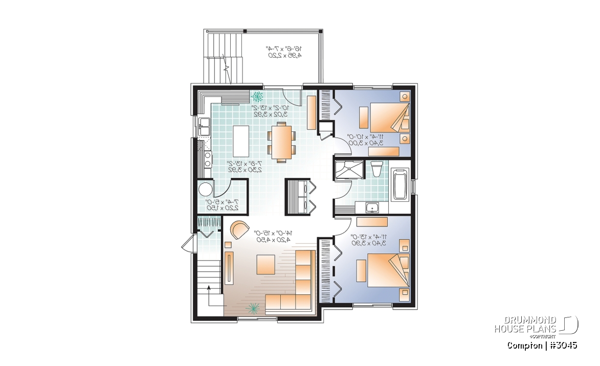 Basement - 3 unit apartment building plan with 2 beds, pantry, balcony and laundry closet on each unit - Compton