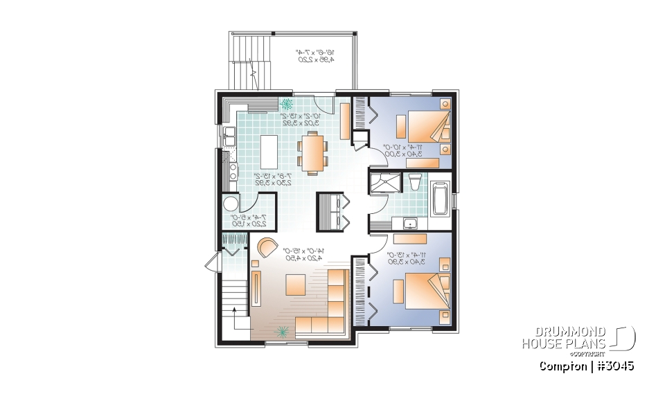 Basement - 3 unit apartment building plan with 2 beds, pantry, balcony and laundry closet on each unit - Compton