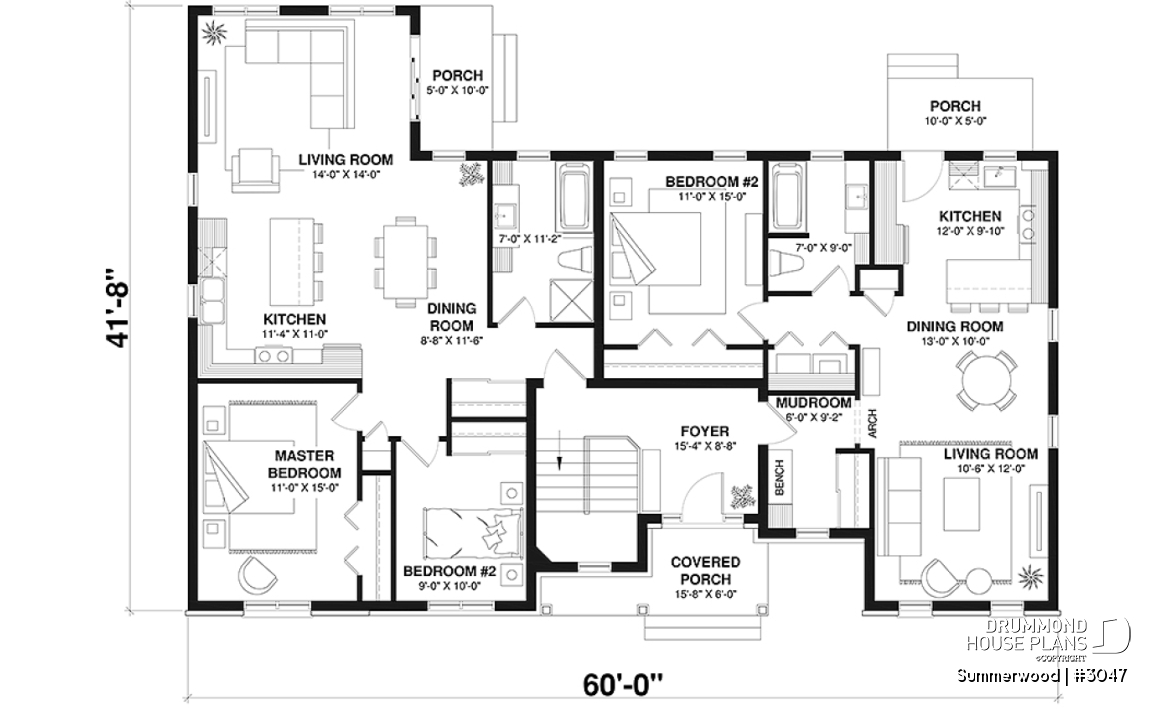 1st level - Country style intergenerational house plan with 2 large units, shared entrance, beautiful layout - Summerwood