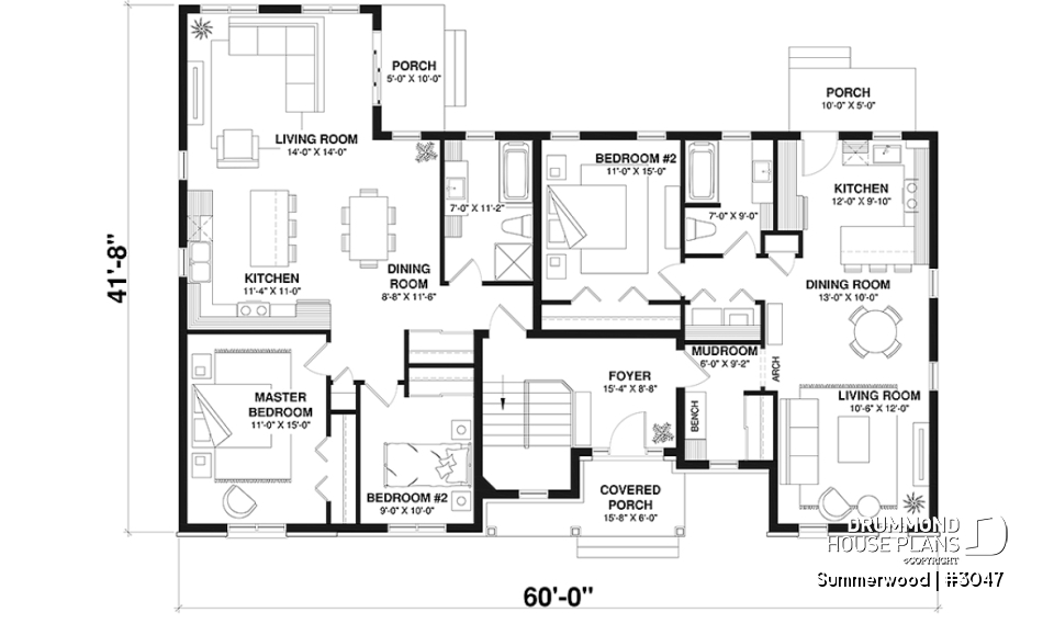 1st level - Country style intergenerational house plan with 2 large units, shared entrance, beautiful layout - Summerwood
