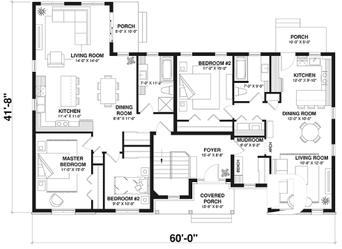 1st level - Country style intergenerational house plan with 2 large units, shared entrance, beautiful layout - Summerwood