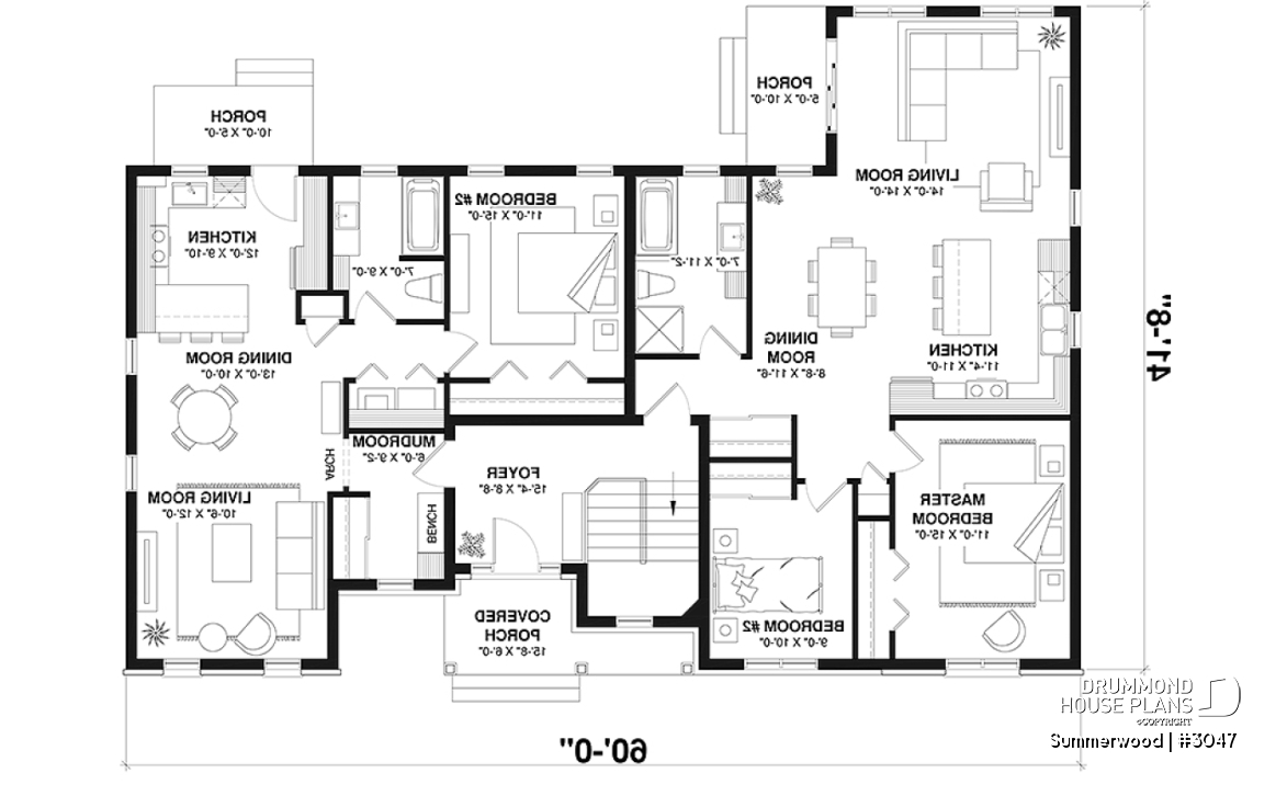 1st level - Country style intergenerational house plan with 2 large units, shared entrance, beautiful layout - Summerwood