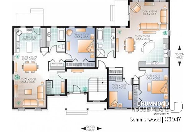 1st level - Country style intergenerational house plan with 2 large units, shared entrance, beautiful layout - Summerwood