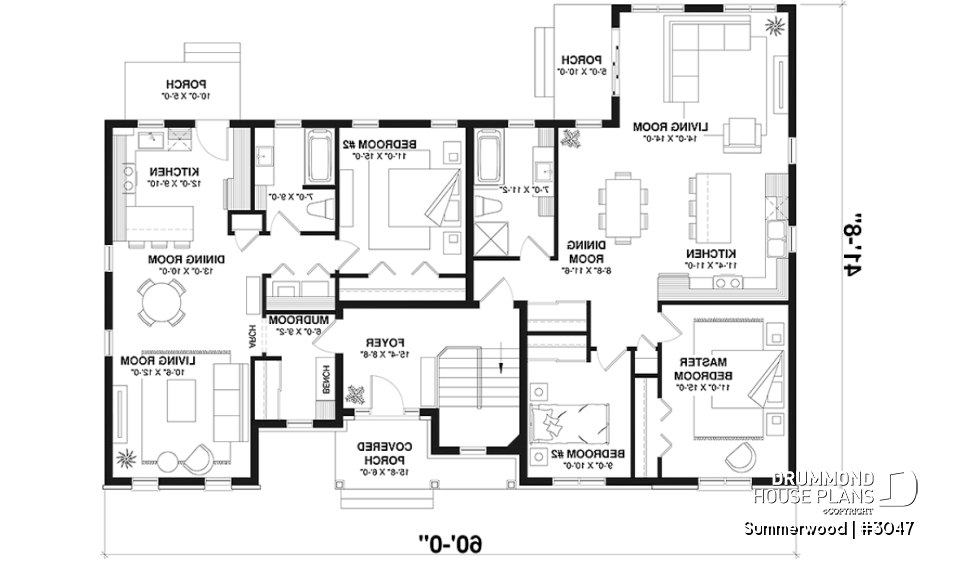 1st level - Country style intergenerational house plan with 2 large units, shared entrance, beautiful layout - Summerwood