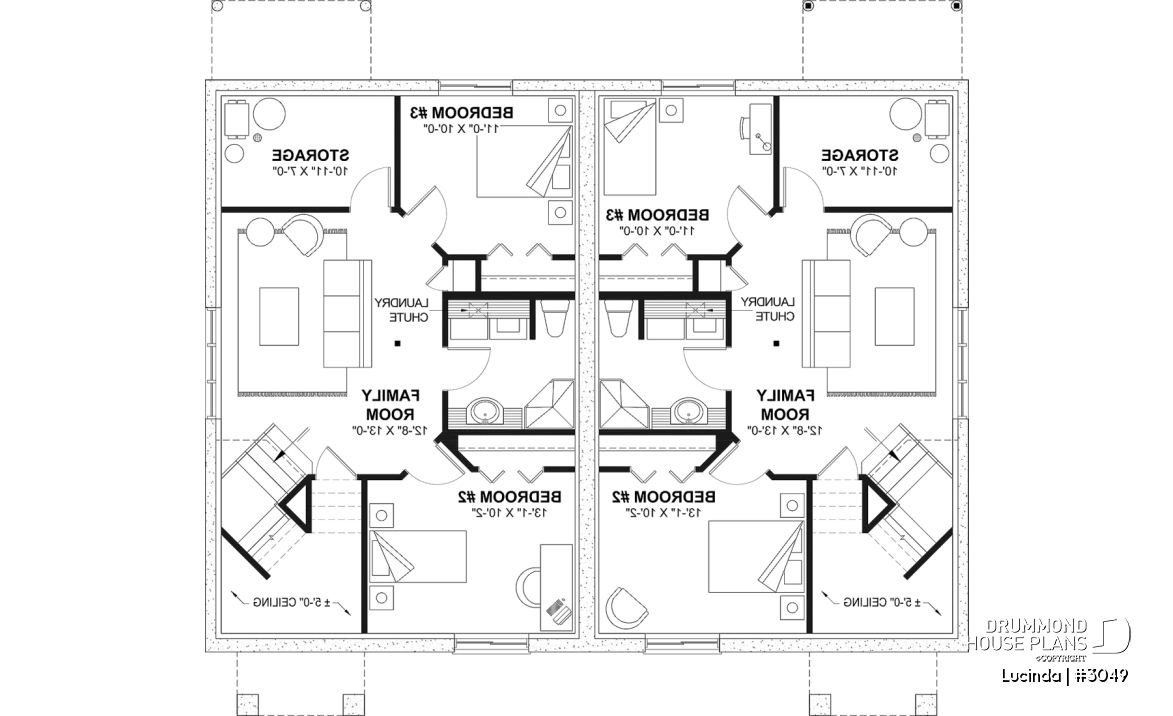 Finished basement (Optional $) - Duplex house plan with optionnel finished basement ($), master bedroom on main floor,, split entry - Lucinda