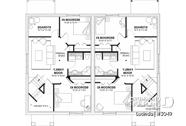 Finished basement (Optional $) - Duplex house plan with optionnel finished basement ($), master bedroom on main floor,, split entry - Lucinda