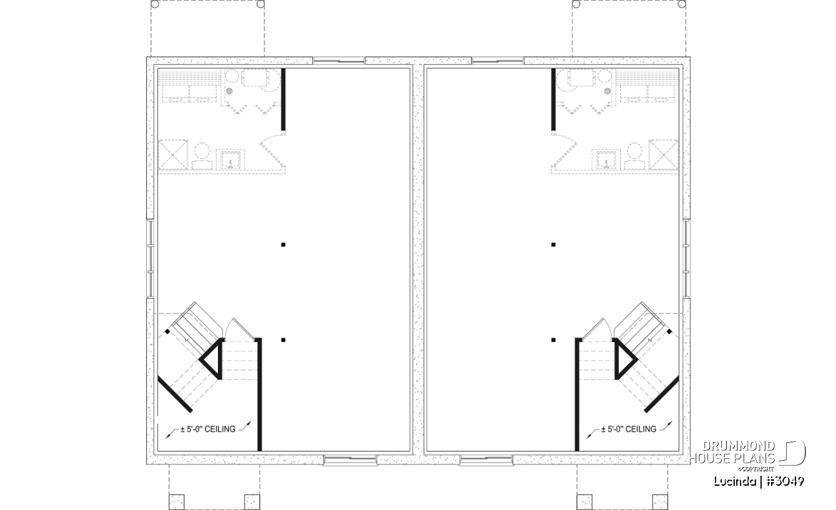 Unfinished basement - Duplex house plan with optionnel finished basement ($), master bedroom on main floor,, split entry - Lucinda