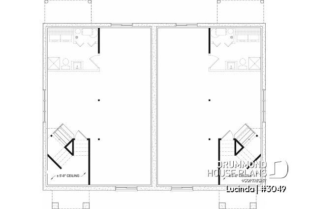 Unfinished basement - Duplex house plan with optionnel finished basement ($), master bedroom on main floor,, split entry - Lucinda